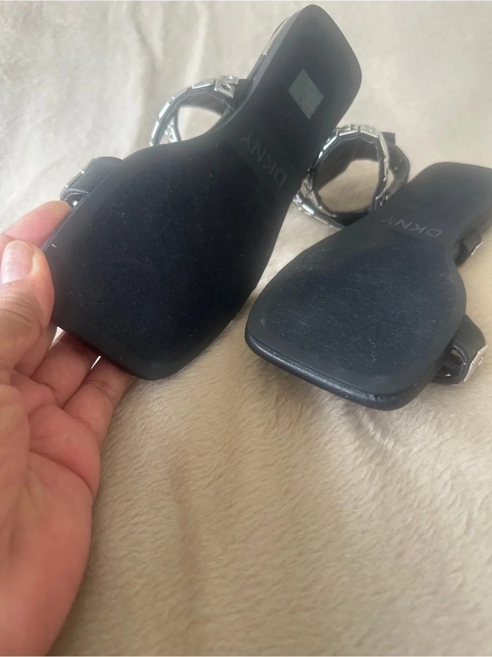 DKNY Black Sandals with Silver Studded Straps